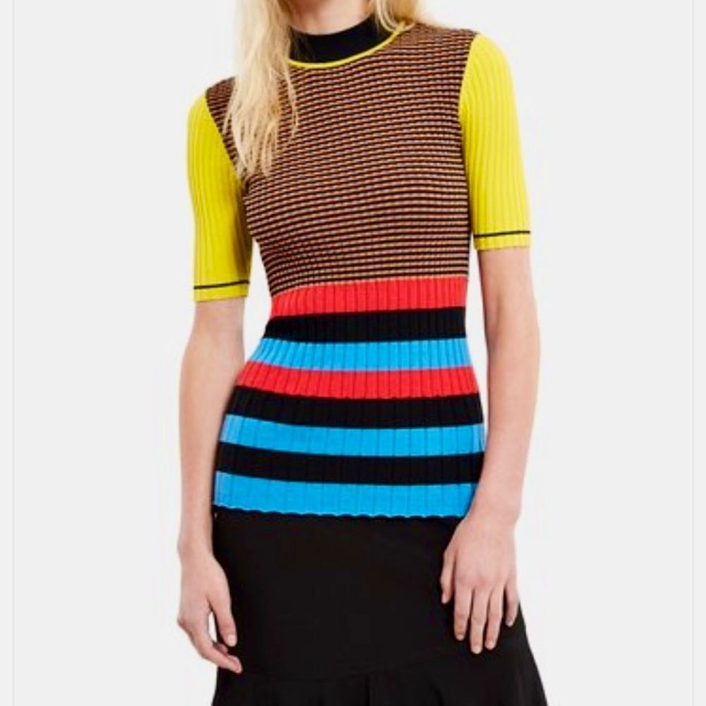 Opening Ceremony Multicolor Striped Half Sleeve Crew Neck Sweater Top Size S